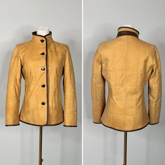 Vtg Lone Pine American Made Leather Jacket XS Tan Brown Trim Wool Cashmere Lined - Picture 9 of 16